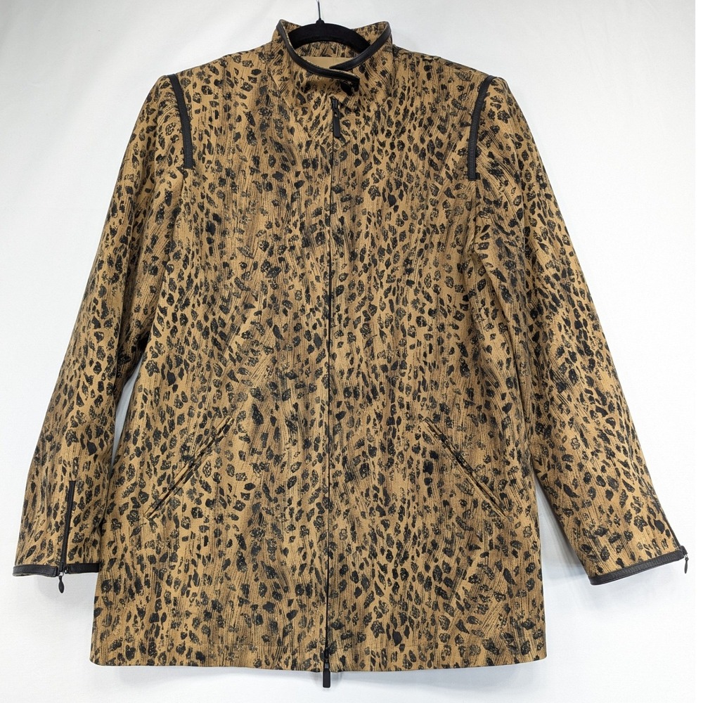 Dana‎ Buchman Leopard Print Collarless Zip Front Jacket Women Size 10